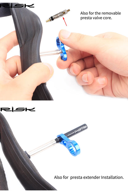 RISK Bicycle Presta Valve Extender Pole with 3in1 Wrench Tool 45mm/80mm Road Bike Rim Valve Extension Rod for Tube Tire Tubeless