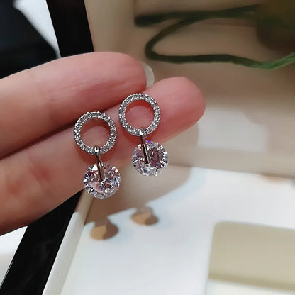 Korean Partysu Style Brilliant Cubic Zirconia Women Drop Earrings 4 Colors Simple Stylish Female Delicate Earring Jewelry