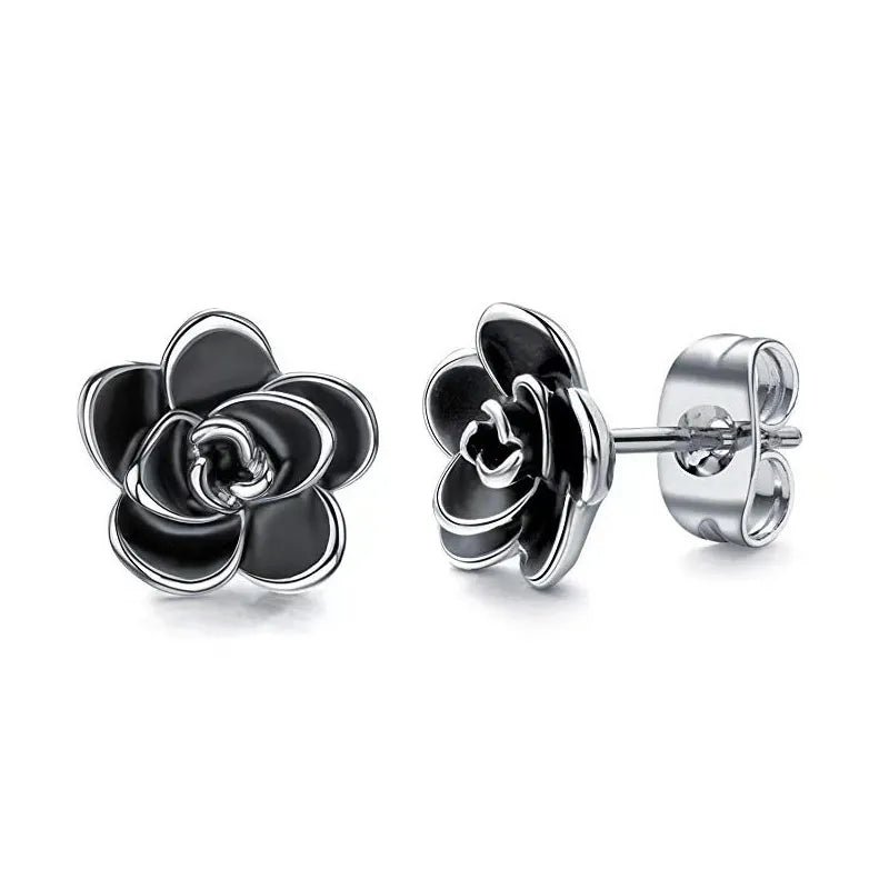 Huian Classic Camellia Flower Stud Earring Delicate Women Accessory  Daily Wearing Party Earring with White/Black Flower Jewelry