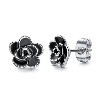 Huian Classic Camellia Flower Stud Earring Delicate Women Accessory  Daily Wearing Party Earring with White/Black Flower Jewelry