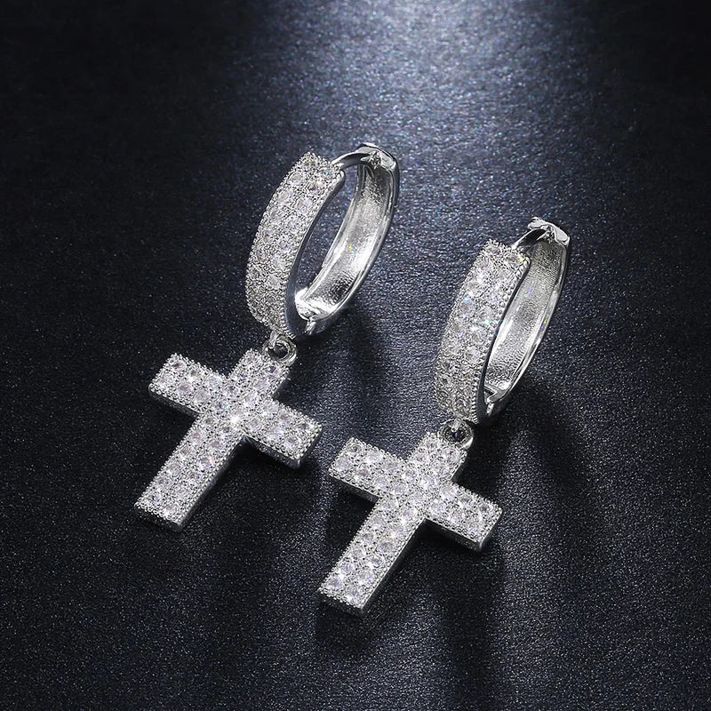 Stylish Arrow Cross-shape Drop Earrings for Women/Men Dazzling Crystal Zirconia Hiphop Party Female/Male Fashion Earrings