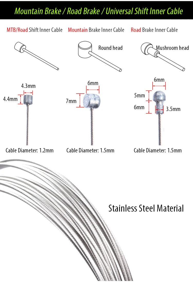 5pcs RISK RC127 Stainless Steel MTB Mountain Road Bicycle Bike Derailleur Shift Brake Inner Cable Line Wire 2100mm 1550mm 1700mm
