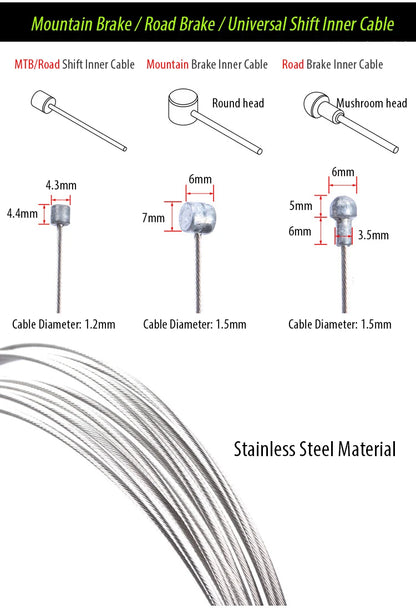 5pcs RISK RC127 Stainless Steel MTB Mountain Road Bicycle Bike Derailleur Shift Brake Inner Cable Line Wire 2100mm 1550mm 1700mm