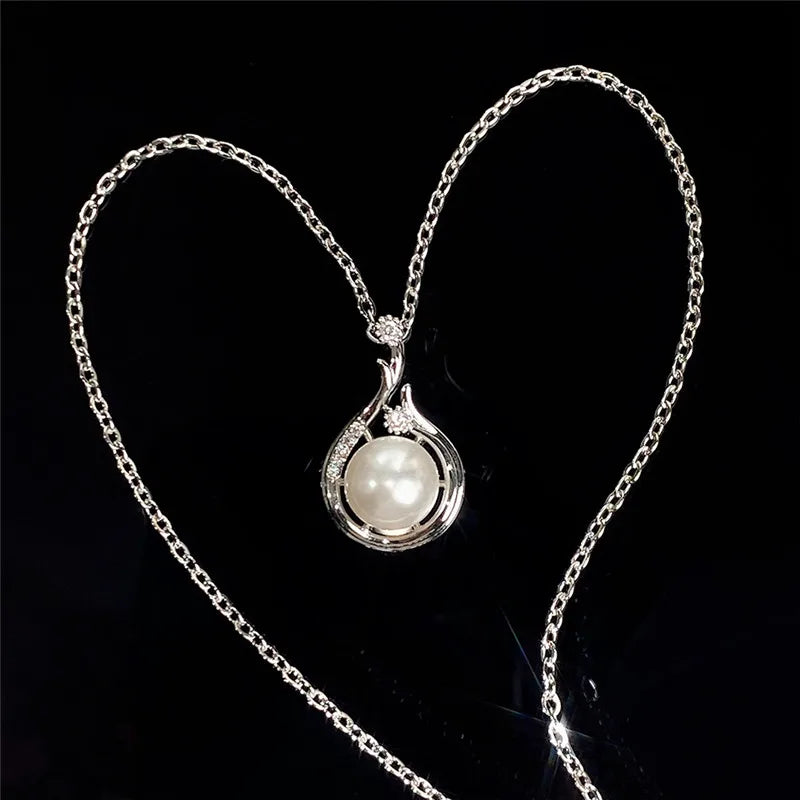 Water Drop Pendant Necklace with Simulated Pearl Engagement Wedding Party Elegant Accessories for Women Fashion Jewelry
