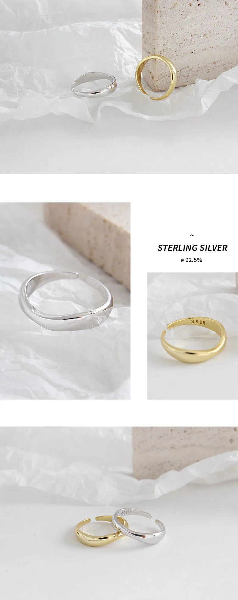 XIYANIKE Silver Color  Irregular Wave Rings Trendy Simple Geometric Handmade Jewelry for Women Couple Size 17mm Adjustable