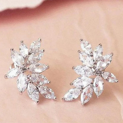 Chic Leaf Stud Earrings with AAA Marquise Cubic Zirconia Delicate Accessories for Women Wedding Party Statement Jewelry