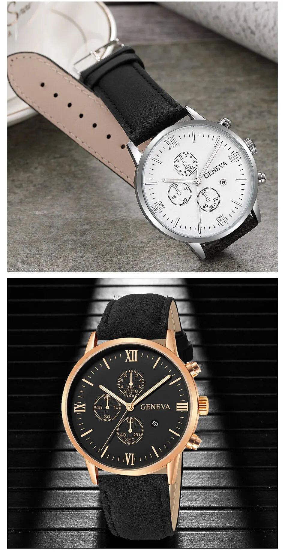 Mens Fashion Business Quartz Watch Fashion Fake Three Eye Six Pin Calendar Mens Watch Leather Belt Mens Watches