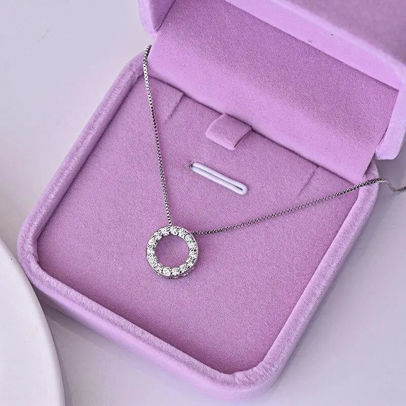 Circle Necklace with Cubic Zirconia Simple Stylish Clavicle Chain Necklace for Women Wedding Eternity Jewelry
