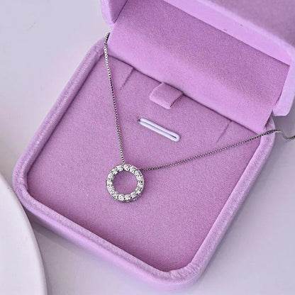 Circle Necklace with Cubic Zirconia Simple Stylish Clavicle Chain Necklace for Women Wedding Eternity Jewelry