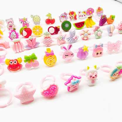 30pcs/Lot Wholesale Child Open Design Resin Candy Flower Finger Rings Plastic Pink Kid Ring Children Party Gifts Birthday Girls