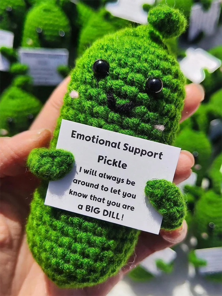 Cute Handmade Plush Doll Knitted Cucumber Décor with Positive Message Valentine's Day New Year Birthday Gift for Kid and Couples