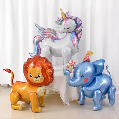 1pc 4D Rainbow Unicorn Foil Balloons For Girls Unicorn Birthday Decor Kids Jungle Birthday Party Elephant Animal Standing Ballon