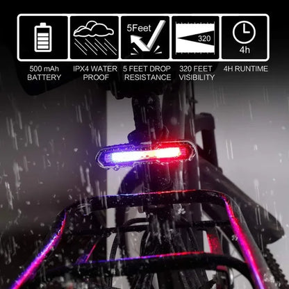 Bicycle Tail Light USB Rechargeable Bike Taillight Solar Power Long Endurance Cycling Rear Lamp Bright Mtb Warning Flashlight