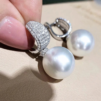 Luxury CZ Imitation Pearl Earrings for Women Silver Color Temperament Elegant Lady Earrings Wedding Party Fashion Jewelry