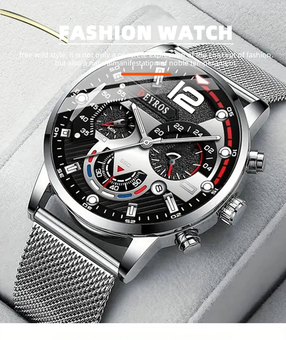 Fashion Mens Business Watches Luxury Stainless Steel Mesh Belt Quartz Wrist Watch Luminous Clock Men Casual Calendar Watch