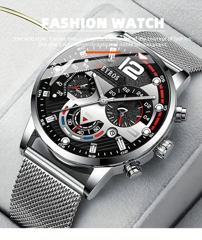 Fashion Mens Business Watches Luxury Stainless Steel Mesh Belt Quartz Wrist Watch Luminous Clock Men Casual Calendar Watch