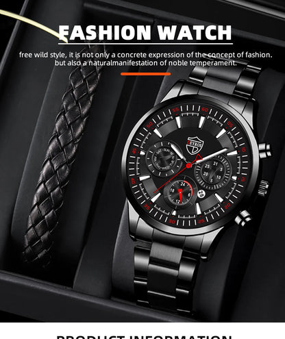 Fashion Men's Watches Business Stainless Steel Quartz Wrist Watch Male Casual Date Luminous Leather Bracelet Clock