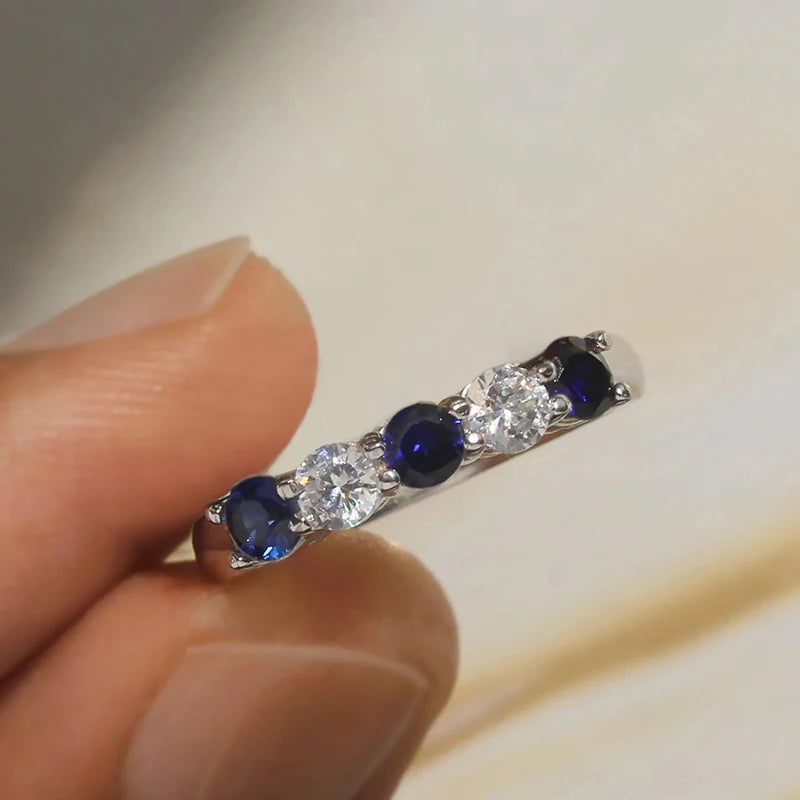 Fashion Contracted Women Wedding Rings with White/Green/Rose Red/Blue CZ Exquisite Female Finger-rings New Trendy Jewelry