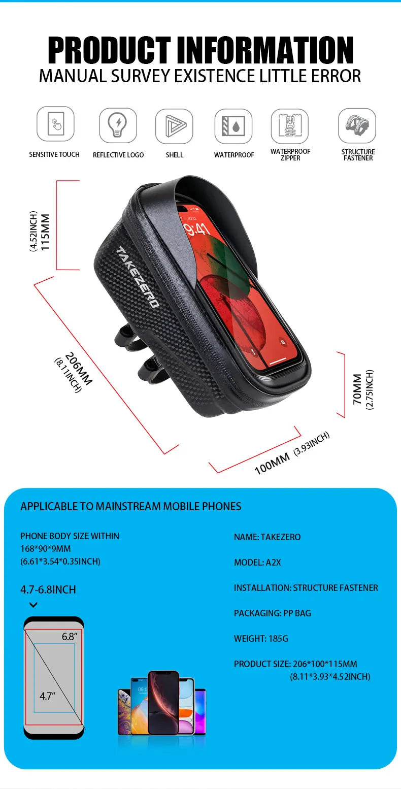 TAKEZERO A2X Mountain Bike EVA Hard Shell Bicycle Bag - Quick-Release Front Bar Bag for Handlebar Mount, Cycling Equipment