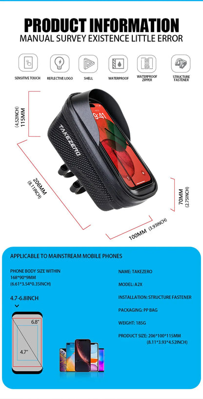 TAKEZERO A2X Mountain Bike EVA Hard Shell Bicycle Bag - Quick-Release Front Bar Bag for Handlebar Mount, Cycling Equipment