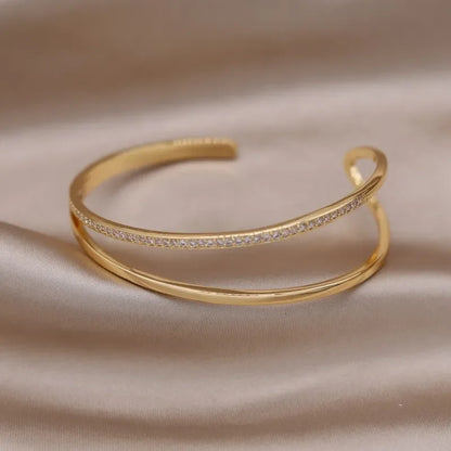 2024 French new design fashion jewelry two-color plated zircon letter X opening bracelet elegant women's daily work accessories