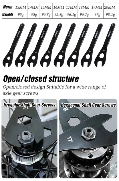LEBYCLE MTB Bicycle Hub Cone Wrench 13 14 15 16 17 18 19 20mm Open Hub Wrench Road Bike Wheel Pedal Repair Tool