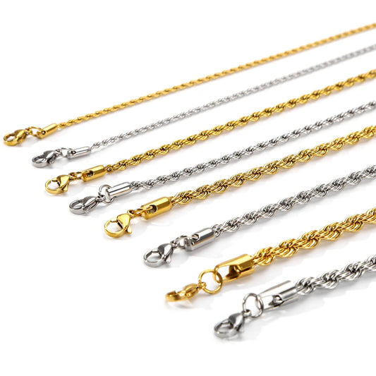 3mm Vintage Stainless Steel Twists Chain Men Bracelet 17CM Rock Gold Color Bracelet For Women Fashion Men Jewelry
