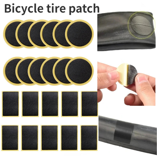 50pcs Bicycle Glue-free Tire Patches Round Square Rubber Quick Repairing Tyre Patch Tool Portable Tire Puncture Repair Patch