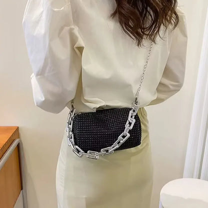 Allover Rhinestone Bucket Bag, Glitter Chain Prom Purse, Women's Mini Crossbody Bag (18cm*13cm*13cm)