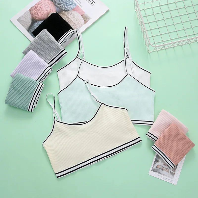 4 Pcs/Lot Children Breast Care Wireless Girls Bra 8-16 Years Hipster Cotton Teens Girl Teenage Underwear Kids Sports Vest