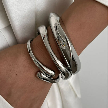 DIEZI 3 Styles Vintage Hip Hop Metal Cuff Bangles Punk Gold Silver Color Geometric Spring Bangles For Women Bracelet Men Jewelry