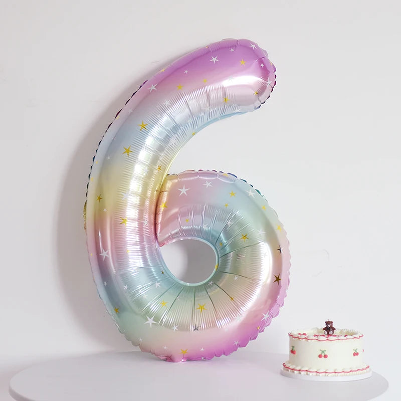 Digital Number Balloon, Aluminum Foil, Gradient Rainbow, Birthday Party, Wedding, Christmas Decoration, 40"