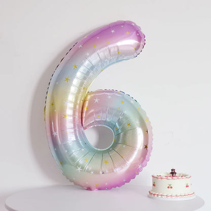 Digital Number Balloon, Aluminum Foil, Gradient Rainbow, Birthday Party, Wedding, Christmas Decoration, 40"