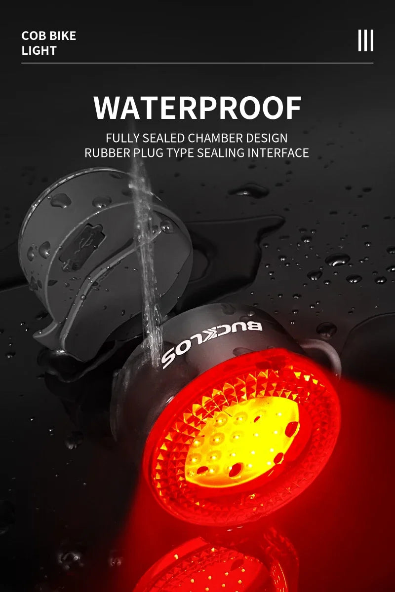 BUCKLOS COB Bike Taillights Headlight USB Rechargeable Bicycle Safety Warning Light MTB LED Front Rear Lantern Cycling Lamp Set