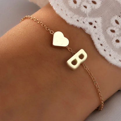 26 English Initial Letter Bracelets for Lovers Women Men DIY Personalized Name Alloy Heart-shaped Bracelets Jewelry Anniversary