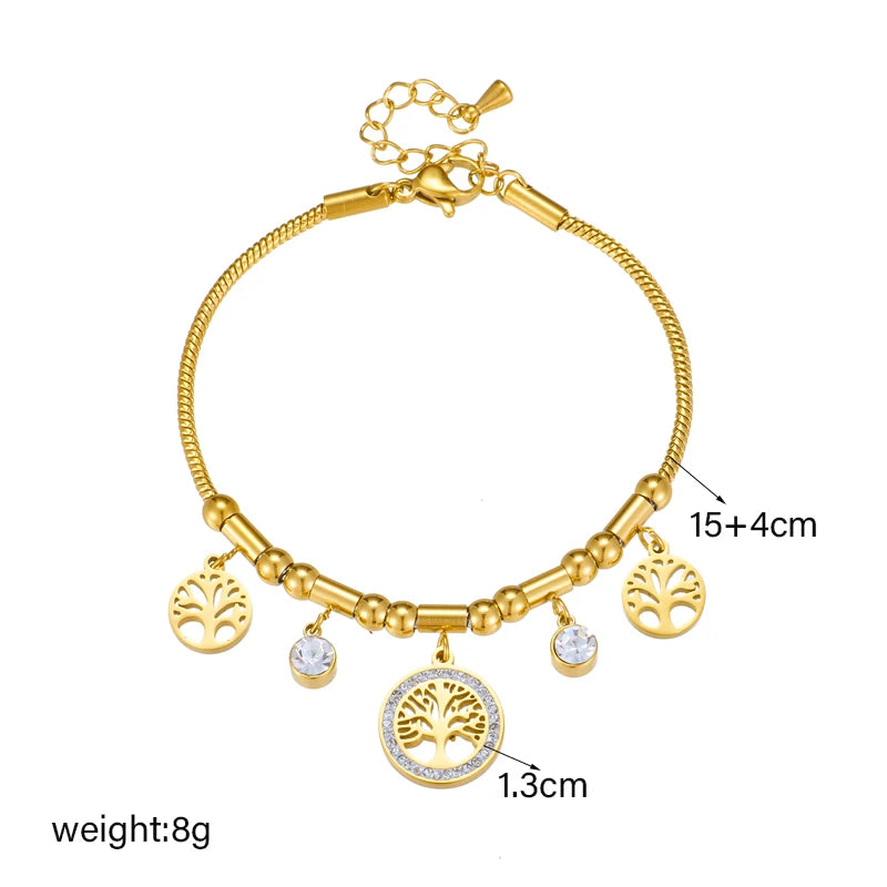XIYANIKE 316L Stainless Steel Bracelet Golden Life Tree White Zircon Pendant Accessories for Women Simple Jewelry Gift Pulsera