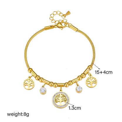 XIYANIKE 316L Stainless Steel Bracelet Golden Life Tree White Zircon Pendant Accessories for Women Simple Jewelry Gift Pulsera
