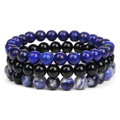 3Pcs Natural Stone Bracelet 8mm Rhodonite Rose Pink Quartzs Amethysts Hematite Bracelets For Women Men Jewelry