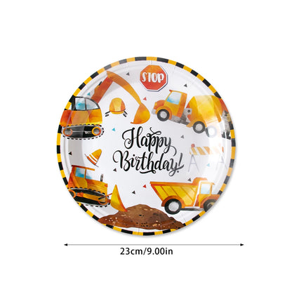 Construction Birthday Party Supplies Tractor Excavator Paper Plate Cup Birthday Banner Truck Latex Balloons For Child's Birthday