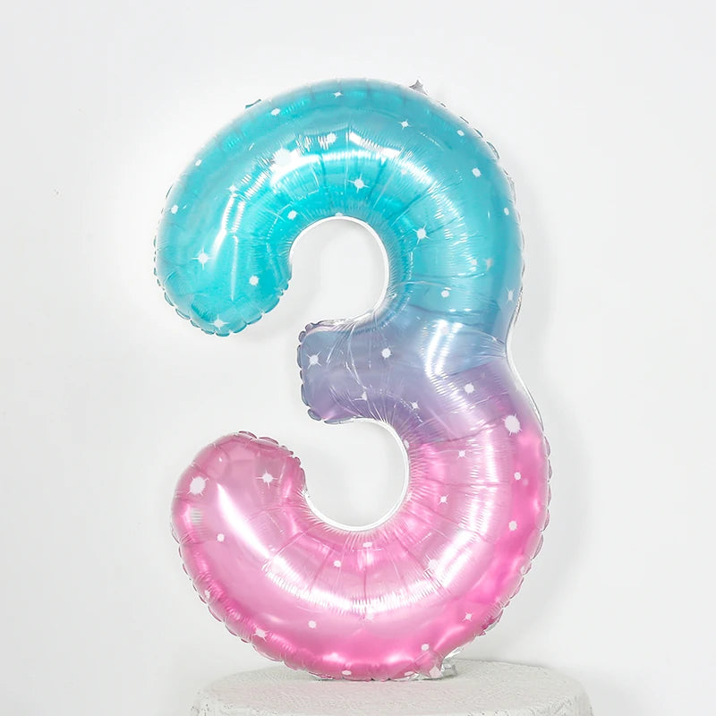 Digital Number Balloon, Aluminum Foil, Gradient Rainbow, Birthday Party, Wedding, Christmas Decoration, 40"