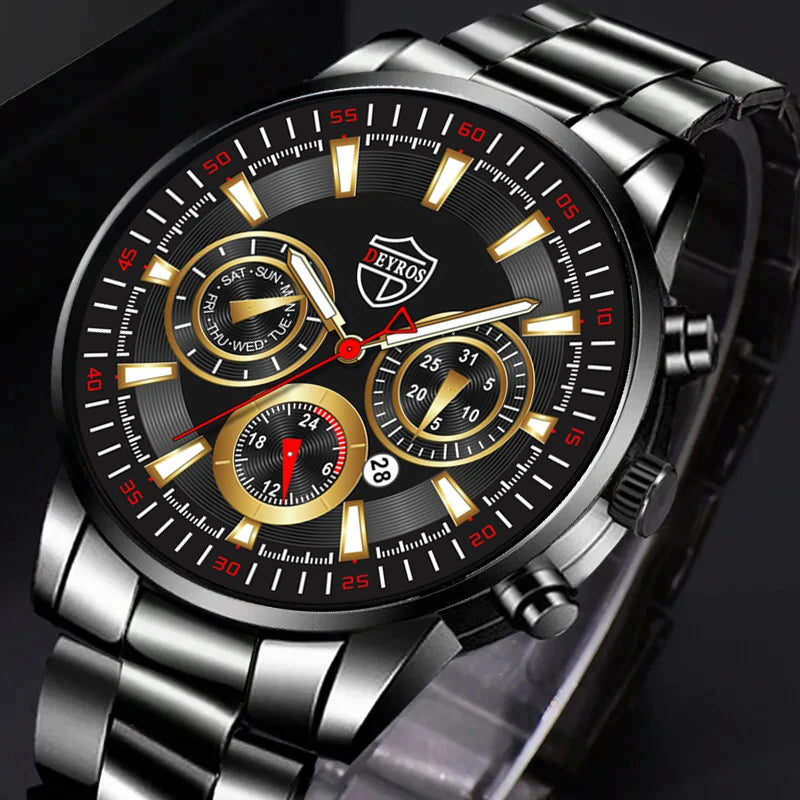 Fashion Men's Watches Business Stainless Steel Quartz Wrist Watch Male Casual Date Luminous Leather Bracelet Clock