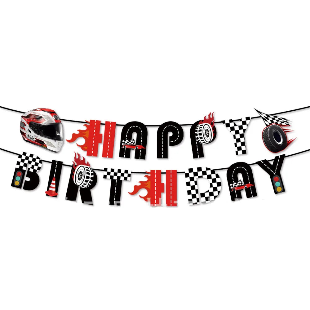Traffic Cones and Racing Checkered Flags Black White Flags Kids Racing Theme Decorations for Race Car Birthday Party Supplies
