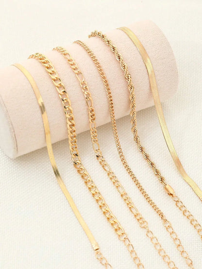 6pcs Punk Style Simple Cold Tone Chain Fashion Bracelet Set Suitable For Women's Daily Wear