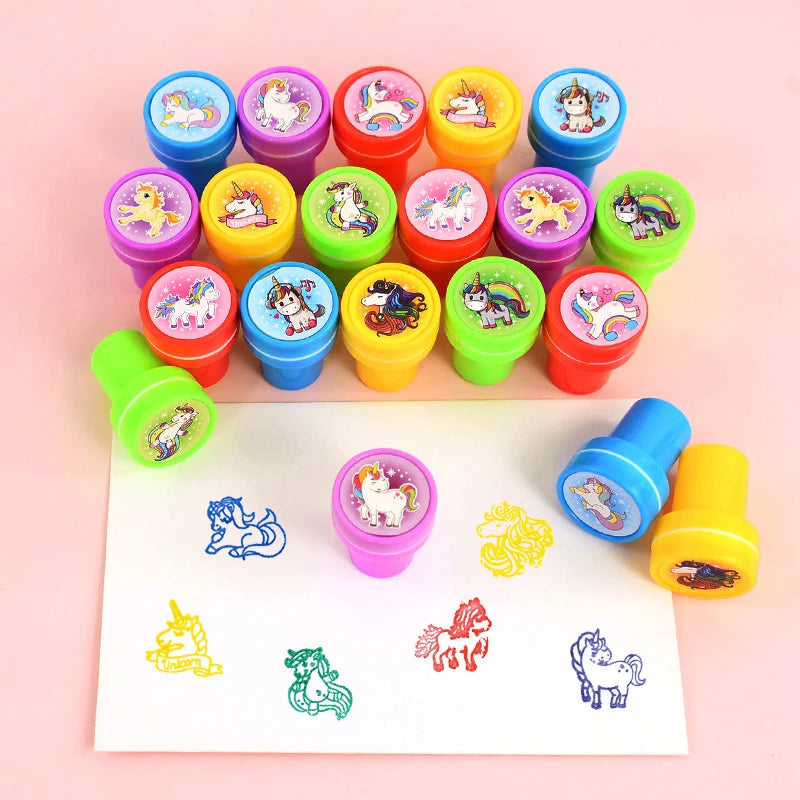 10pcs Cartoon Animal Unicorn Self-ink Stamps Toy Kids Birthday Party Favors Goodie Bag Pinata Fillers Boy Girl Christmas Gift