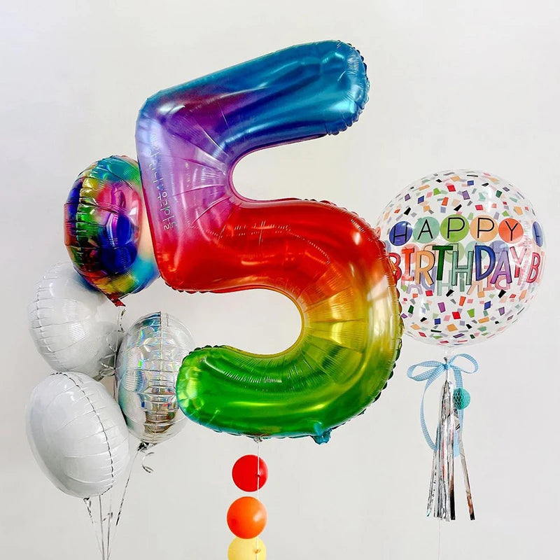 Digital Number Balloon, Aluminum Foil, Gradient Rainbow, Birthday Party, Wedding, Christmas Decoration, 40"