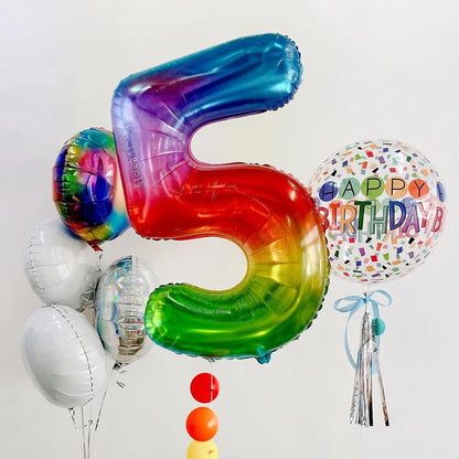 Digital Number Balloon, Aluminum Foil, Gradient Rainbow, Birthday Party, Wedding, Christmas Decoration, 40"