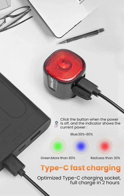 Smart Brake Bicycle Rear Light Auto on/Off Stop Signal Brake Road Bike LED Taillight Type-C Charge MTB Cycling Safety Flash Lamp