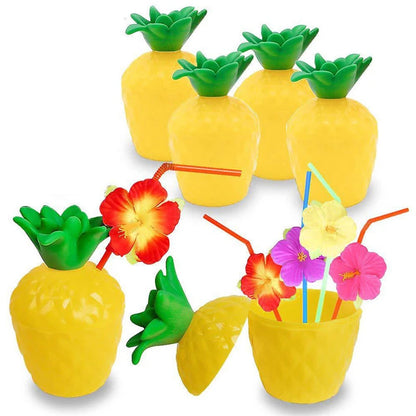 6/10pcs Hawaiian Summer Pineapple Coconut Drinking Cups Strawberry Shaped Juice Drink Cups for Birthday Wedding Beach Pool Party