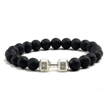 Gym Dumbbells Beads Bracelet Natural Stone Barbell Energy Weights Bracelets for Women Men Couple Pulsera Wristband Jewelry Gift