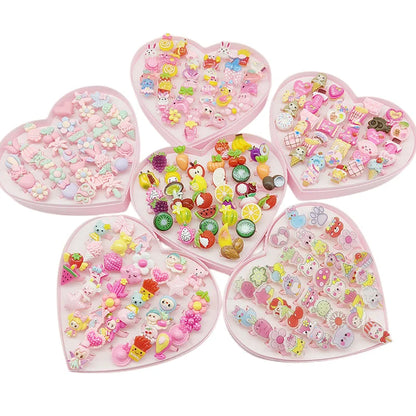 30pcs/Lot Wholesale Child Open Design Resin Candy Flower Finger Rings Plastic Pink Kid Ring Children Party Gifts Birthday Girls
